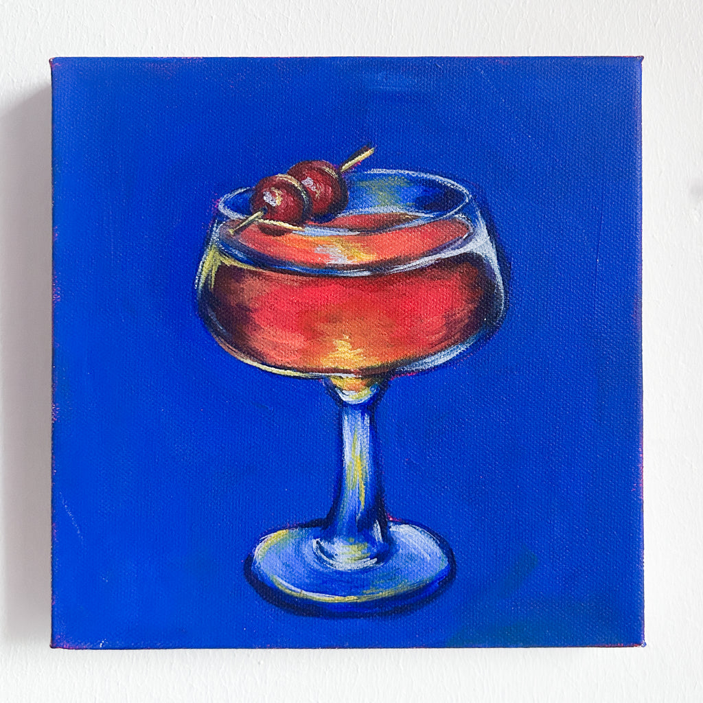 NYC Manhattan Cocktail Original Painting | 8x8 Acrylic on Canvas